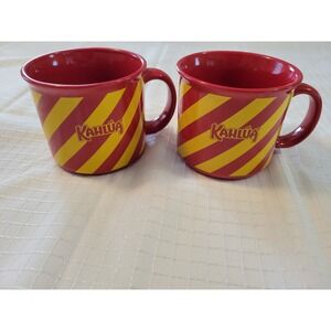 Kahlua Coffee Mugs Set of 2‎ Red Yellow Diagonal Striped Ceramic Logo Cups